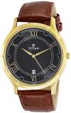 Titan Karishma Black Dial Brown Leather Strap Analog Watch for Men