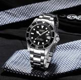 Mens Automatic Watches Self Wind GMT Silver Stainless Steel Sapphire Crystal Diving Watch