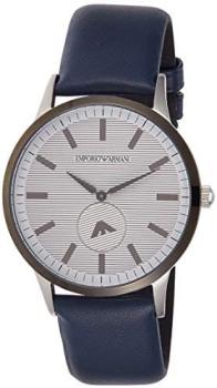 Emporio Armani Men's Dress Stainless Steel Quartz Watch with Leather Calfskin Strap, Blue, 22 (Model: AR11119)