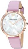 Emporio Armani Women's Stainless Steel Quartz Watch with Leather Calfskin Strap, Pink, 12 (Model: AR11130)