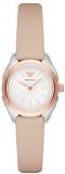 Emporio Armani Women's Valeria Analog-Quartz Watch with Leather Calfskin Strap, Beige, 14 (Model: AR11031)
