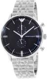 Emporio Armani Men Analog-Quartz Stainless Steel Silver with Black Dial AR0389