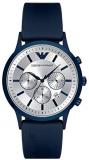 Emporio Armani Men's Renato Stainless Steel Analog-Quartz Watch with Rubber Strap, Blue, 22 (Model: AR11026)