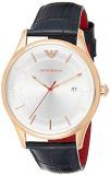 Emporio Armani Men's Stainless Steel Quartz Watch with Leather Calfskin Strap, Blue, 22 (Model: AR11131)