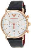 Emporio Armani Men's Chronograph Stainless Steel Quartz Watch with Leather Calfskin Strap, Blue, 22 (Model: AR11123)