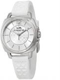 Coach Women's 14503146 Mini Boyfriend Signature White Silicone Strap Silver Tone...