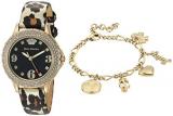 Juicy Couture Black Label Women's Swarovski Crystal Accented Gold-Tone and Leopard Strap Watch and Charm Bracelet Set, JC/1006LEST