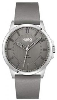 HUGO Men's Stainless Steel Quartz Watch with Leather Strap, Grey, 22 (Model: 1530185)