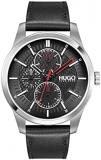 HUGO Men's Stainless Steel Quartz Watch with Leather Strap, Black, 22 (Model: 1530153)