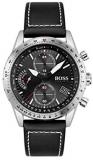 HUGO Men's Stainless Steel Quartz Watch with Leather Strap, Black, 22 (Model: 1513853)