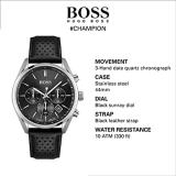 BOSS Men's Stainless Steel Quartz Watch with Leather Strap, Black, 22 (Model: 1513816)