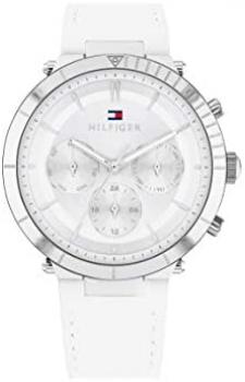 Tommy Hilfiger Women's Stainless Steel Quartz Watch with Leather Strap, White, 19 (Model: 1782352)