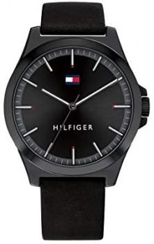 Tommy Hilfiger Men's Stainless Steel Quartz Watch with Leather Strap, Black, 20 (Model: 1791715)