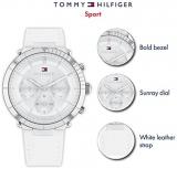 Tommy Hilfiger Women's Stainless Steel Quartz Watch with Leather Strap, White, 19 (Model: 1782352)