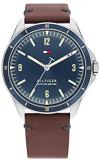 Tommy Hilfiger Men's Stainless Steel Quartz Watch with Leather Strap, Brown, 21 (Model: 1791905)