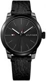 Tommy Hilfiger Men's Quartz Ion Plated and Leather Strap Watch, Color: Black (Model: 1791384)