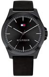 Tommy Hilfiger Men's Stainless Steel Quartz Watch with Leather Strap, Black, 20 (Model: 1791715)