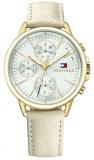 Tommy Hilfiger Women's Casual Sport Stainless Steel Quartz Watch with Leather Calfskin Strap, Champagne, 17 (Model: 1781790)