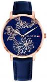 Tommy Hilfiger Women's Gold Quartz Watch with Leather Calfskin Strap, Blue, 16 (Model: 1781918)