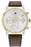 Tommy Hilfiger Men's Stainless Steel Quartz Watch with Leather Strap, Brown, 22 (Model: 1791884)