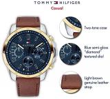 Tommy Hilfiger Men's Stainless Steel Quartz Watch with Leather Strap, Brown, 22 (Model: 1791561)