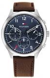 Tommy Hilfiger Men's Stainless Steel Quartz Watch with Leather Strap, Brown, 21 (Model: 1791855)