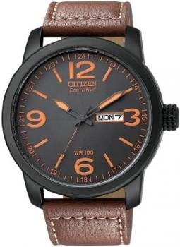 Citizen Military Men's Black Anodized Eco-Drive Black Dial Brown Leather Strap BM8475-26E