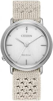 Citizen Eco-Drive Ecosphere Women's Watch, Stainless Steel with ECOPET Substainable Nylon Strap, WHOLEGARMENT Construction, Lab-Grown Diamond, 3-Hand