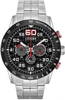 Citizen Men's Eco-Drive Weekender Chronograph Watch in Stainless Steel, Black Dial (Model: CA4431-50E)
