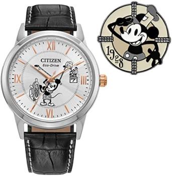Citizen Eco-Drive Special Edition Disney 100 Steamboat Willie Mickey Mouse Watch and Pin Box Set, Black Leather Strap
