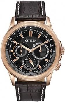 Citizen Eco-Drive Calendrier Quartz Mens Watch, Stainless Steel with Leather strap, Classic, Brown (Model: BU2023-04E)