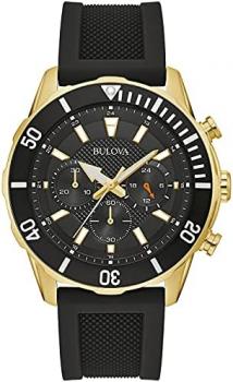 Bulova Men's Sport 6-Hand Chronograph Quartz Watch with Silicone Strap, 24 Hour Time, Calendar Date, Luminous Hands and Markers, 100M Water Resistant, 44mm