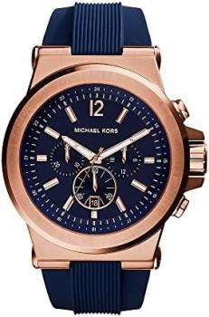 Michael Kors MK8295 Mens Chronograph Rose Gold Tone Stainless Steel Case Rubber Strap Blue Tone Dial Date Display