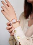 Orient Quartz Watch for Women, Japanese Wrist Watch Classic White Dial Rose Gold Hands and Case 3D Roman Numerals Dress Watch Stainless Steal White Leather Strap Gift for her FSW03002W0