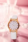 Orient Quartz Watch for Women, Japanese Wrist Watch Classic White Dial Rose Gold Hands and Case 3D Roman Numerals Dress Watch Stainless Steal White Leather Strap Gift for her FSW03002W0