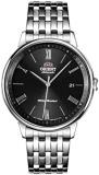 Orient Automatic Watch for Men, Japanese Wrist Watch See-Through Case Back Classic Black Dial, Date Display Roman Numerals Stainless Steel Gift for him