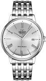 Orient Automatic Watch for Men, Japanese Wrist Watch See-Through Case Back Classic White Dial, Date Display Roman Numerals Stainless Steel Gift for him RA-AC0J04S10B