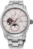Orient Star Moon Phase Men Contemporary Automatic Rose Gold Sapphire Glass Watch RE-AY0003S,Silver