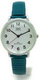 Ladies Small Thin Case Big Numbers Stretch Elastic Band Fashion Watch Q&Q (Teal)