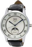 Q & Q MOON PHASE MENS WATCH SILVER DIAL BLACK STRAP (QZ10J307Y)