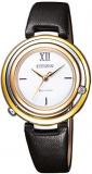 Citizen Diamond White Dial Black Leather Ladies Watch EM0656-15A
