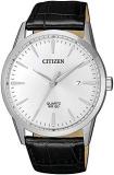 Citizen Quartz Silver Dial Black Leather Men's Watch BI5000-10A
