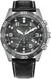 Citizen Men's Eco-Drive Weekender Brycen Chronograph Super Titanium Silver Case with Black Leather Strap,Gray Dial (Model: BL5558-15H)