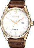 Citizen Eco-Drive White Dial Brown Leather Men's Watch BM7418-17A