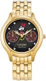 Citizen Eco-Drive Disney Quartz Women's Watch, Stainless Steel, Crystal, Minnie Mouse, Gold-Tone (Model: FD4018-55W)