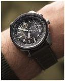 Citizen Men's Eco-Drive Promaster Air Nighthawk Pilot Watch in Stainless Steel with Olive Green Leather Strap, Black Dial (Model: BJ7138-04E)