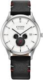 Citizen Eco-Drive Disney Unisex Watch, Stainless Steel with Leather Strap, Mickey Mouse