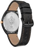 Citizen Men's Eco-Drive Marvel Tony Stark 63 Black Ion Plated Watch with Black Leather Strap, 3 Hand (Model: AW2075-05W)
