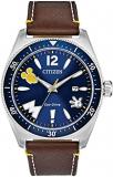 Citizen Eco-Drive Disney Quartz Men's Watch, Stainless Steel with Leather strap, Mickey Mouse, Brown (Model: AW1599-00W)