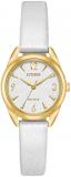 Citizen Eco-Drive Casual Quartz Womens Watch, Stainless Steel with Leather strap, White (Model: EM0682-07A)